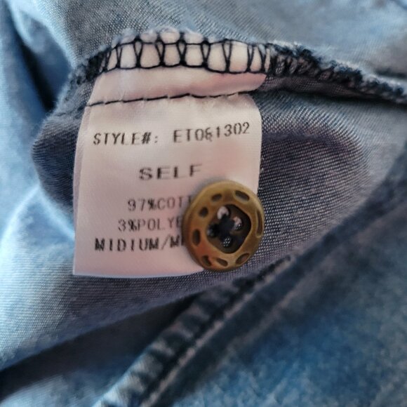 E2 Clothing Distressed Denim Shirt Dress w/ Pockets, Button-Down Front, Sz M EUC - Picture 6 of 8
